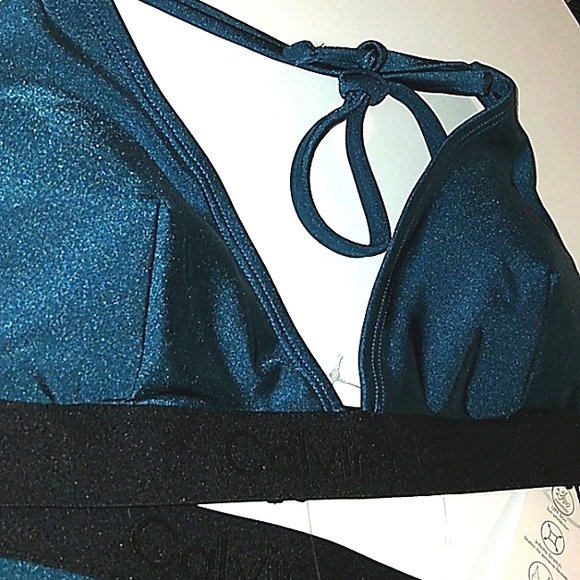 ☆NWT☆CALVIN KLEIN Women's Triangle Cut   Blue Cypress Shimmer Halter Tie Bikini - Picture 14 of 16